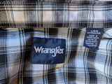 2000s Vintage Wrangler Western Shirt Y2K Pearl Snap Long Sleeve Cowboy Shirt with Black & Shite Plaid Pattern - Size LARGE