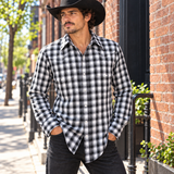 2000s Vintage Wrangler Western Shirt Y2K Pearl Snap Long Sleeve Cowboy Shirt with Black & Shite Plaid Pattern - Size LARGE