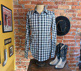 2000s Vintage Wrangler Western Shirt Y2K Pearl Snap Long Sleeve Cowboy Shirt with Black & Shite Plaid Pattern - Size LARGE