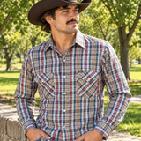 1970s Vintage LEE Western Shirt Men's Cowboy Style Long Sleeve Plaid Pearl Snap Western Wear Shirt by Lee - Size XL