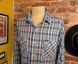 1970s Vintage LEE Western Shirt Men's Cowboy Style Long Sleeve Plaid Pearl Snap Western Wear Shirt by Lee - Size XL