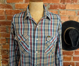 1970s Vintage LEE Western Shirt Men's Cowboy Style Long Sleeve Plaid Pearl Snap Western Wear Shirt by Lee - Size XL
