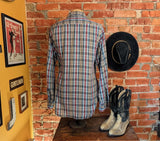 1970s Vintage LEE Western Shirt Men's Cowboy Style Long Sleeve Plaid Pearl Snap Western Wear Shirt by Lee - Size XL
