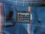 1970s Vintage Wrangler Western Shirt Blue, Pink & White Plaid Pearl Snap Long Sleeve Cowboy Shirt by Wrangler - Size XL