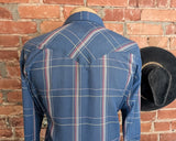 1970s Vintage Wrangler Western Shirt Blue, Pink & White Plaid Pearl Snap Long Sleeve Cowboy Shirt by Wrangler - Size XL