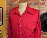 1970s Vintage Vibrant Red Western Shirt Men's Cowboy Style Long Sleeve Pearl Snap Shirt by Malco Modes San Francisco - Size LARGE