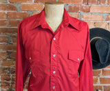 1970s Vintage Vibrant Red Western Shirt Men's Cowboy Style Long Sleeve Pearl Snap Shirt by Malco Modes San Francisco - Size LARGE