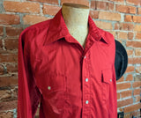 1970s Vintage Vibrant Red Western Shirt Men's Cowboy Style Long Sleeve Pearl Snap Shirt by Malco Modes San Francisco - Size LARGE