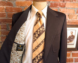 1970s Vintage Brown Knit Polyester Suit Jacket, Wide Lapels, Paisley Lining, Union Made Blazer by MERIT - Size 40 Long (MEDIUM)