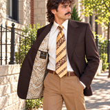 1970s Vintage Brown Knit Polyester Suit Jacket, Wide Lapels, Paisley Lining, Union Made Blazer by MERIT - Size 40 Long (MEDIUM)