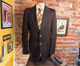 1970s Vintage Brown Knit Polyester Suit Jacket, Wide Lapels, Paisley Lining, Union Made Blazer by MERIT - Size 40 Long (MEDIUM)