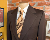 1970s Vintage Brown Knit Polyester Suit Jacket, Wide Lapels, Paisley Lining, Union Made Blazer by MERIT - Size 40 Long (MEDIUM)