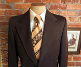 1970s Vintage Brown Knit Polyester Suit Jacket, Wide Lapels, Paisley Lining, Union Made Blazer by MERIT - Size 40 Long (MEDIUM)