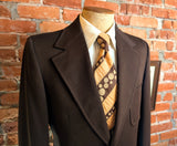 1970s Vintage Brown Knit Polyester Suit Jacket, Wide Lapels, Paisley Lining, Union Made Blazer by MERIT - Size 40 Long (MEDIUM)