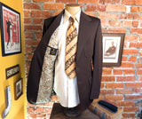 1970s Vintage Brown Knit Polyester Suit Jacket, Wide Lapels, Paisley Lining, Union Made Blazer by MERIT - Size 40 Long (MEDIUM)