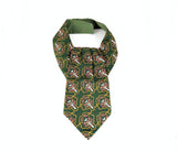 1970s Vintage Hardy Amies Ascot Tie, Men's Green Ornate Patterned Pre-tied Ascot with Velcro Closure, London, British MOD