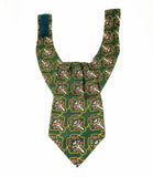 1970s Vintage Hardy Amies Ascot Tie, Men's Green Ornate Patterned Pre-tied Ascot with Velcro Closure, London, British MOD