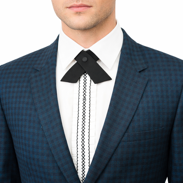 1 Vintage Men's Satin Continental Tie Black Crossover Rockabilly Snap Bowtie