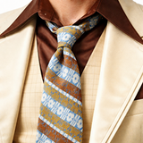 1970s Wide Brown, Blue & Silver Tie Men's Vintage Disco Era Textured Woven 100% Acetate Necktie with Abstract Geometric Designs