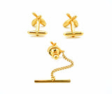 1960s SWANK Bowling Pin Cufflinks & Tie Pin Set Mid Century Vintage Gold Tone Metal Cuff links and Tie Tack by SWANK in Blue Velvet Box