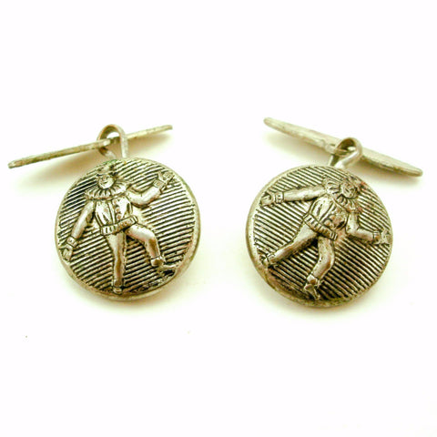 1930s Deco Clown Cufflinks Mens Vintage Art Deco Era Silver Plated Brass Cufflink Set with Harlequin Clown Designs