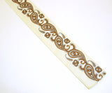 1950s Square Paisley Tie Mens Vintage 50s Off white Cotton Square Bottom Skinny Narrow Tie with Brown & Black Screen Printed Paisley Designs
