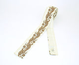 1950s Square Paisley Tie Mens Vintage 50s Off white Cotton Square Bottom Skinny Narrow Tie with Brown & Black Screen Printed Paisley Designs