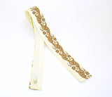 1950s Square Paisley Tie Mens Vintage 50s Off white Cotton Square Bottom Skinny Narrow Tie with Brown & Black Screen Printed Paisley Designs