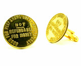 1 Pair Vintage Peepshow Cufflinks Gold Tone Metal Mens Cufflink Set Made of 1970s Vintage Brass Peep Show Tokens