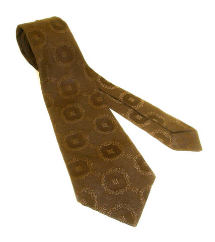 1970s Brown Textured Polyester Tie Mens Vintage Disco Era Necktie