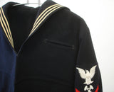 1940s Vintage U.S. Navy Uniform Top, WWII era Navy Blue Wool Petty Officer Third Class Machinist Cracker Jack Sailor Suit - Size SMALL