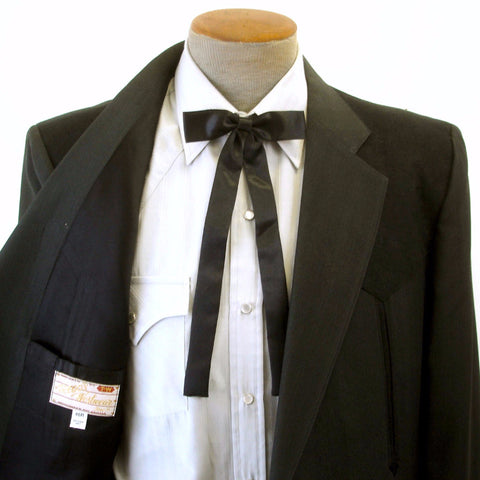 Vintage Black Satin Western Bow Tie Mid Century Cowboy Style Colonel Sanders Bowtie Country Western Rockabilly Formal Necktie