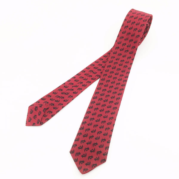 1950s Skinny Red Tie Mad Men Era Vintage Mid Century Burgundy Red & Black Narrow Men's Necktie with Knight's Head or Knight's Helmet Designs