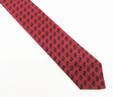 1950s Skinny Red Tie Mad Men Era Vintage Mid Century Burgundy Red & Black Narrow Men's Necktie with Knight's Head or Knight's Helmet Designs