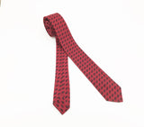 1950s Skinny Red Tie Mad Men Era Vintage Mid Century Burgundy Red & Black Narrow Men's Necktie with Knight's Head or Knight's Helmet Designs