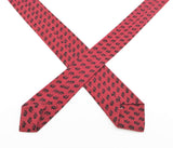 1950s Skinny Red Tie Mad Men Era Vintage Mid Century Burgundy Red & Black Narrow Men's Necktie with Knight's Head or Knight's Helmet Designs