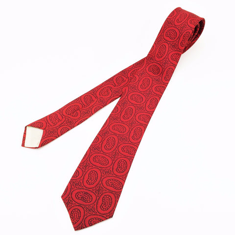 1950s Skinny Red Paisley Tie Mad Men Era Mid Century Red & Black Paisley Narrow Mens Vintage Necktie