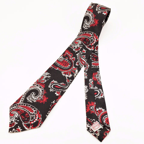 1950s Skinny Paisley Tie Mad Men Era Mid Century Modern Mod Black,Red & White Paisley Narrow Mens Vintage Necktie by RESILIO