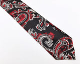 1950s Skinny Paisley Tie Mad Men Era Mid Century Modern Mod Black,Red & White Paisley Narrow Mens Vintage Necktie by RESILIO