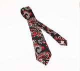 1950s Skinny Paisley Tie Mad Men Era Mid Century Modern Mod Black,Red & White Paisley Narrow Mens Vintage Necktie by RESILIO