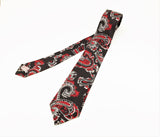 1950s Skinny Paisley Tie Mad Men Era Mid Century Modern Mod Black,Red & White Paisley Narrow Mens Vintage Necktie by RESILIO