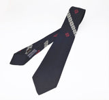 1930s Art Deco Abstract Geometric Necktie Woven Men's Vintage Navy Blue Tie by Croydon Cravats E-L-A-S-T-O Exclusively Rothschild's