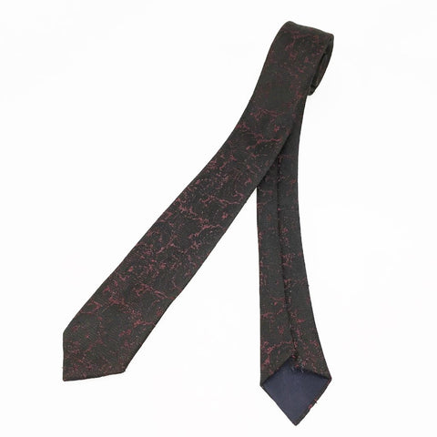 1980s Vintage Black & Red Skinny Necktie Super Narrow Shiny Men's Vintage Tie with marble designs by Doneagle