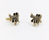 1960s Gold Poodle Cufflinks Men's Vintage Gold Tone Metal Cufflink Set with Goofy Cartoon Dog Heads