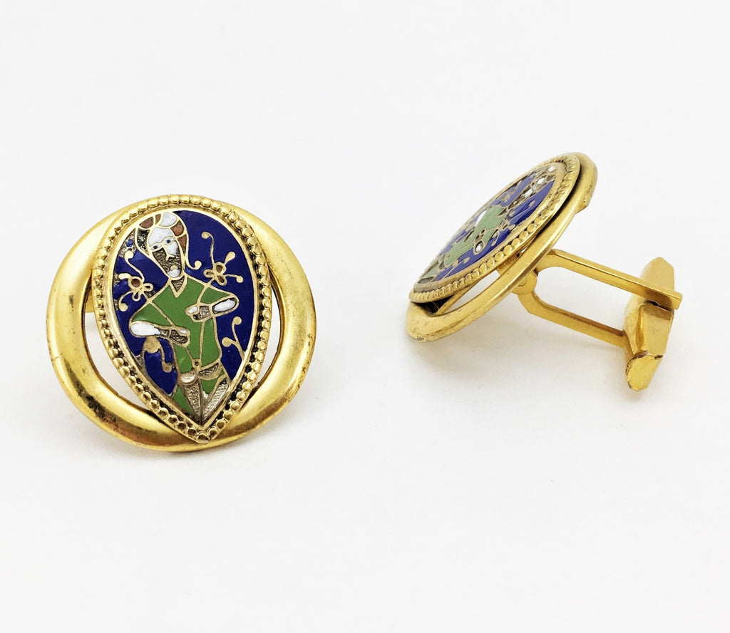 Dial 1950s Vintage Men's Jewelry Mid-Century Louis XIII Gold Cufflinks