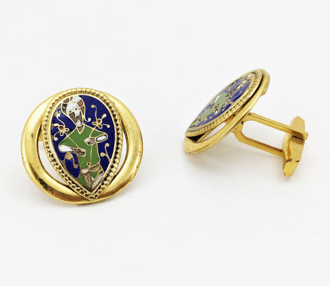 1960s 12 Karat Gold Filled Cufflinks with Enamel Men's Vintage Mad Men Era Cuff Link Set with abstract enameled mosaic design