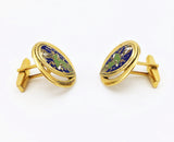 1960s 12 Karat Gold Filled Cufflinks with Enamel Men's Vintage Mad Men Era Cuff Link Set with abstract enameled mosaic design
