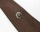 1960s-70s Tigers Eye Tie Pin Large Modernist Mad Men Era Silver Tone Metal Tie Tack with Brown "Stone"