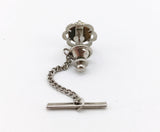 1960s-70s Tigers Eye Tie Pin Large Modernist Mad Men Era Silver Tone Metal Tie Tack with Brown "Stone"