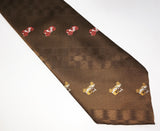 1970s Automobile Tie Disco Era Wide Brown Polyester Men's Vintage Necktie with woven antique car designs Chadwick by Wembley